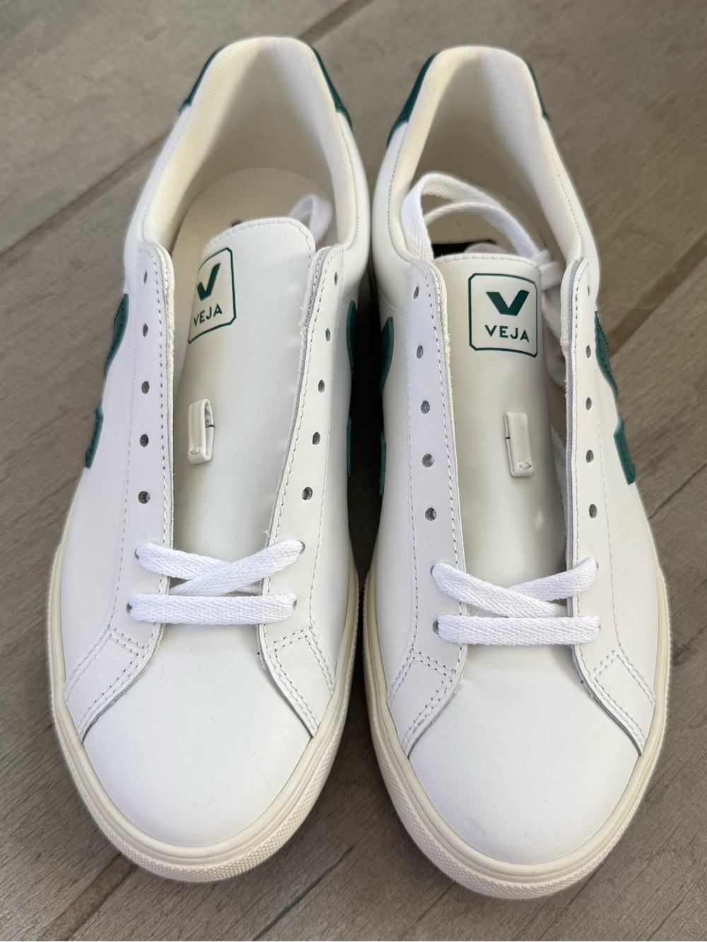 Veja White Sneakers with Green V Logo